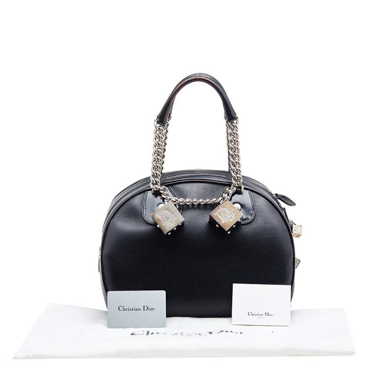 Pre Owned Dior Black Leather Gambler Dice Bowler Bag