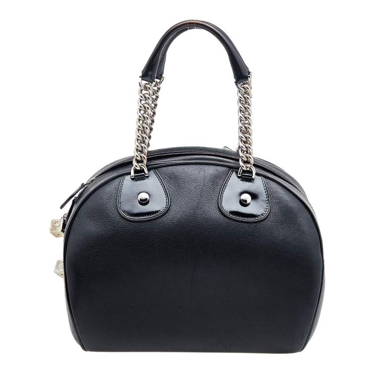 Pre Owned Dior Black Leather Gambler Dice Bowler Bag