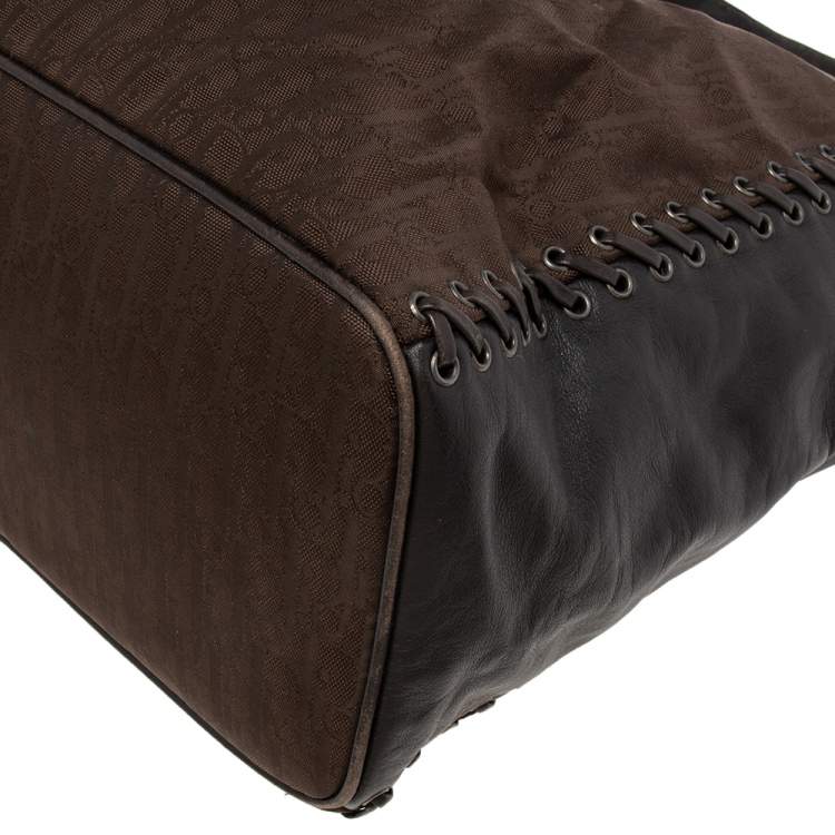 Pre Owned Dior Dark Brown Oblique Nylon and Leather Ethnic Hobo