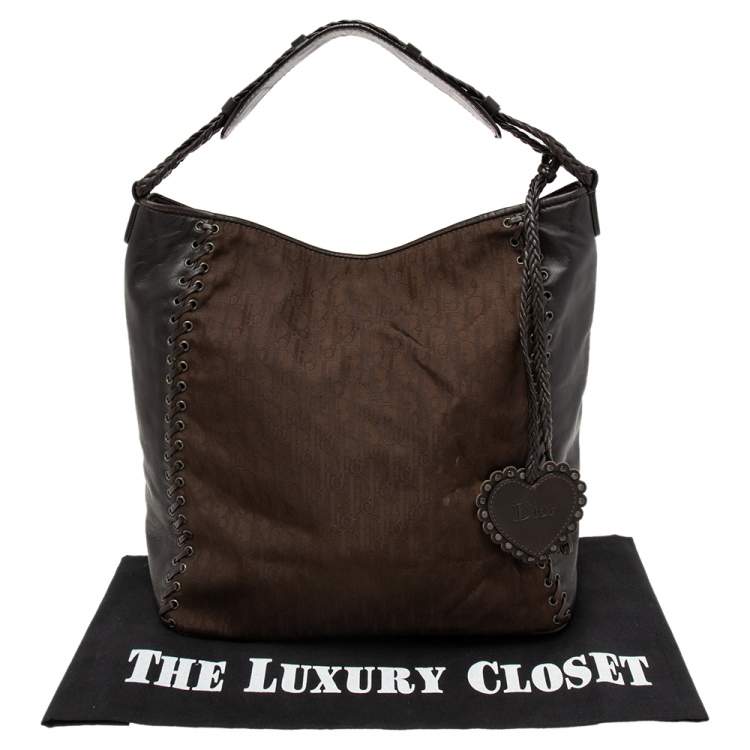 Pre Owned Dior Dark Brown Oblique Nylon and Leather Ethnic Hobo