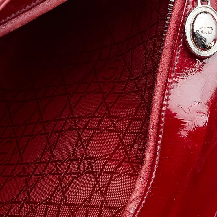 Pre Owned Dior Red Cannage Patent Leather Large Lady Dior Tote