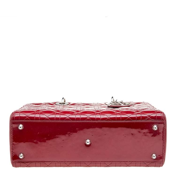 Pre Owned Dior Red Cannage Patent Leather Large Lady Dior Tote