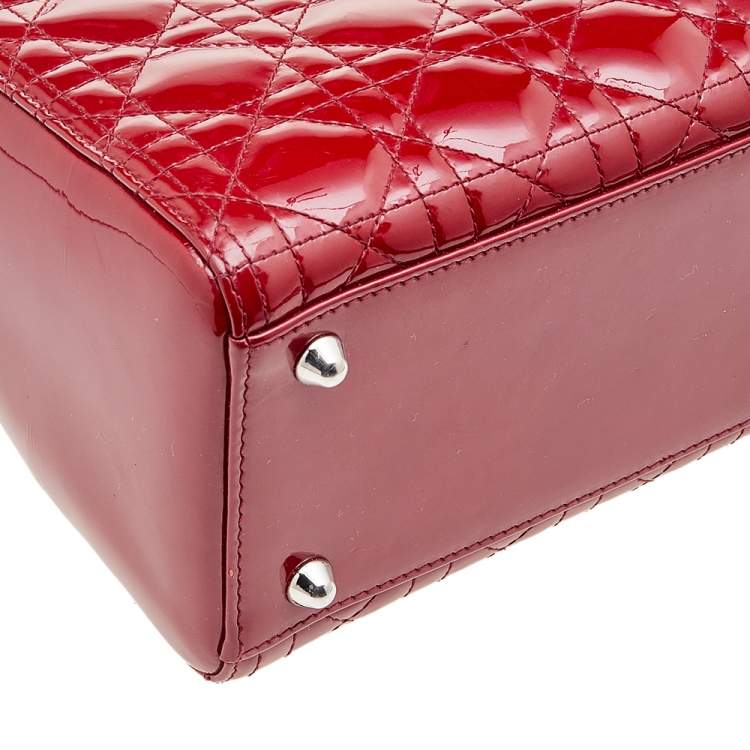 Pre Owned Dior Red Cannage Patent Leather Large Lady Dior Tote
