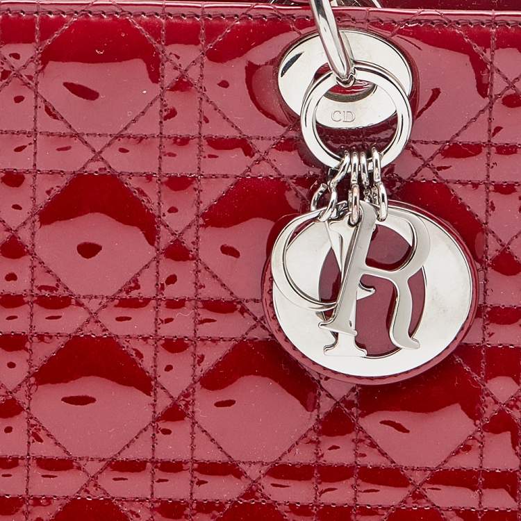 Pre Owned Dior Red Cannage Patent Leather Large Lady Dior Tote