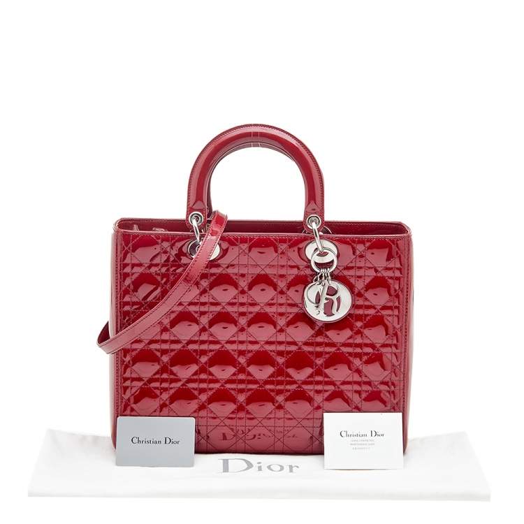 Pre Owned Dior Red Cannage Patent Leather Large Lady Dior Tote
