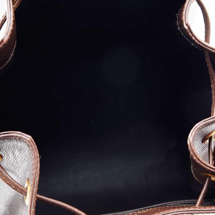 Pre Owned Dior Dark Brown Leather Vintage Drawstring Bucket Bag