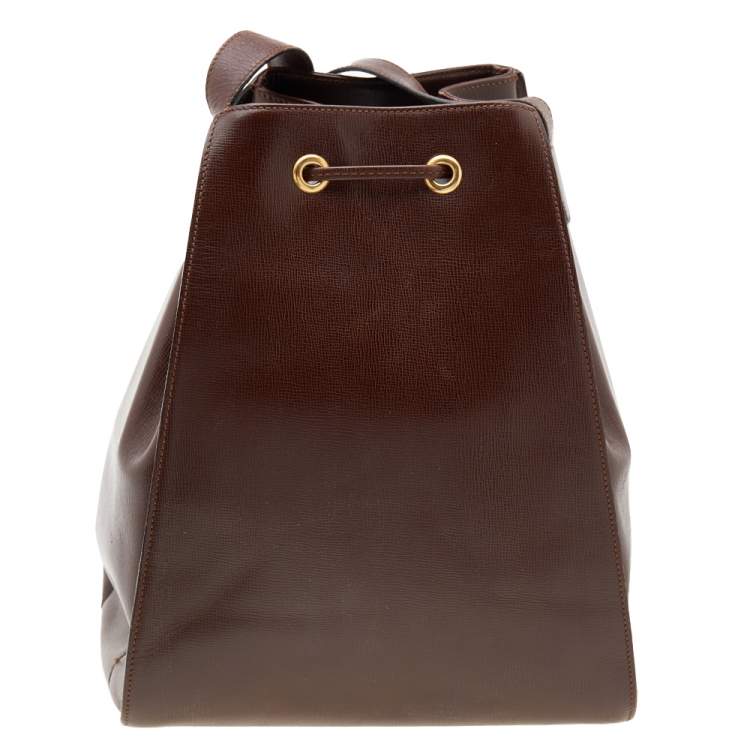 Pre Owned Dior Dark Brown Leather Vintage Drawstring Bucket Bag