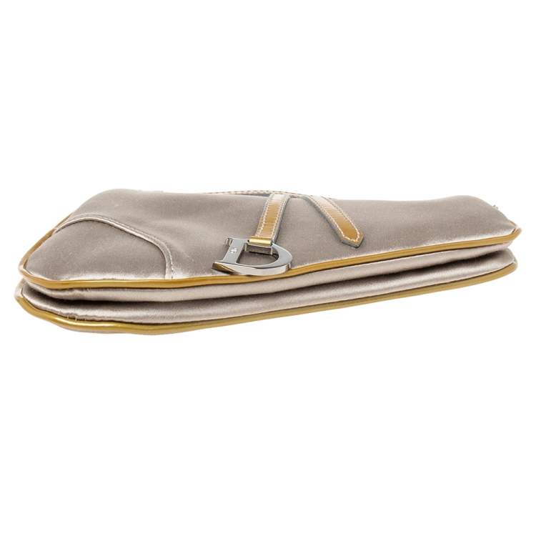 Pre Owned Dior Grey Satin And Patent Leather Trim Saddle Bag