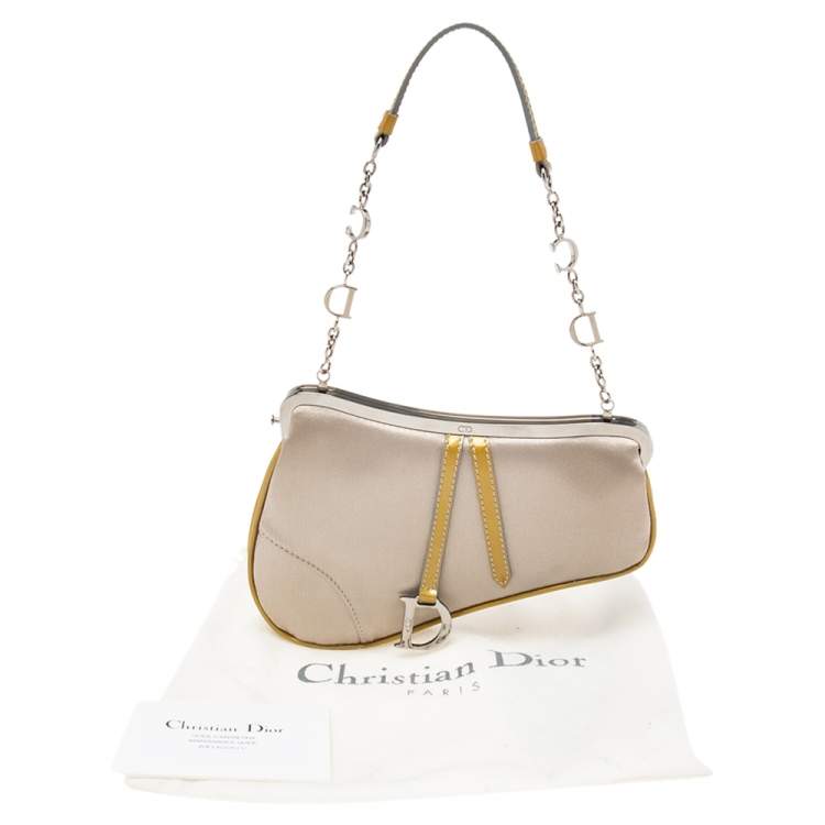 Pre Owned Dior Grey Satin And Patent Leather Trim Saddle Bag