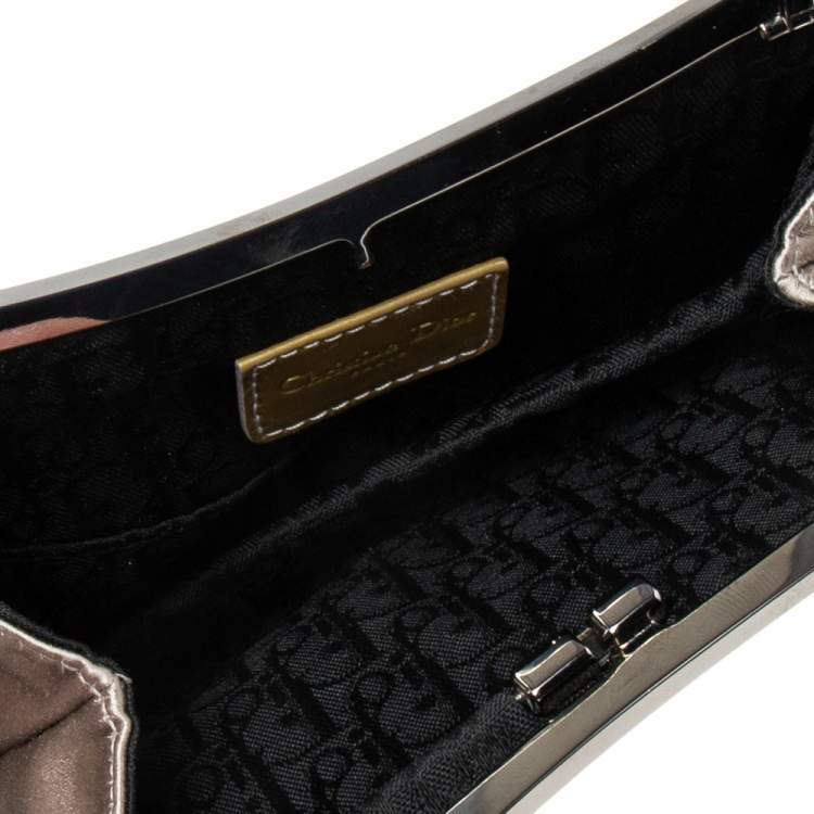 Pre Owned Dior Grey Satin And Patent Leather Trim Saddle Bag