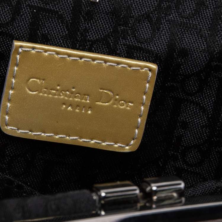 Pre Owned Dior Grey Satin And Patent Leather Trim Saddle Bag