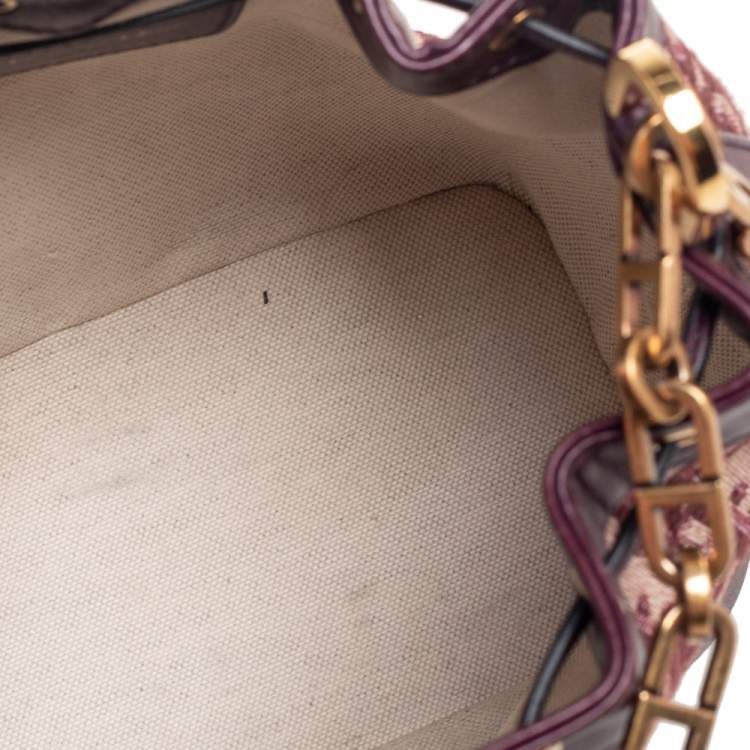 Pre Owned Dior Burgundy Oblique Canvas and Leather Drawstring Chain Bucket Bag