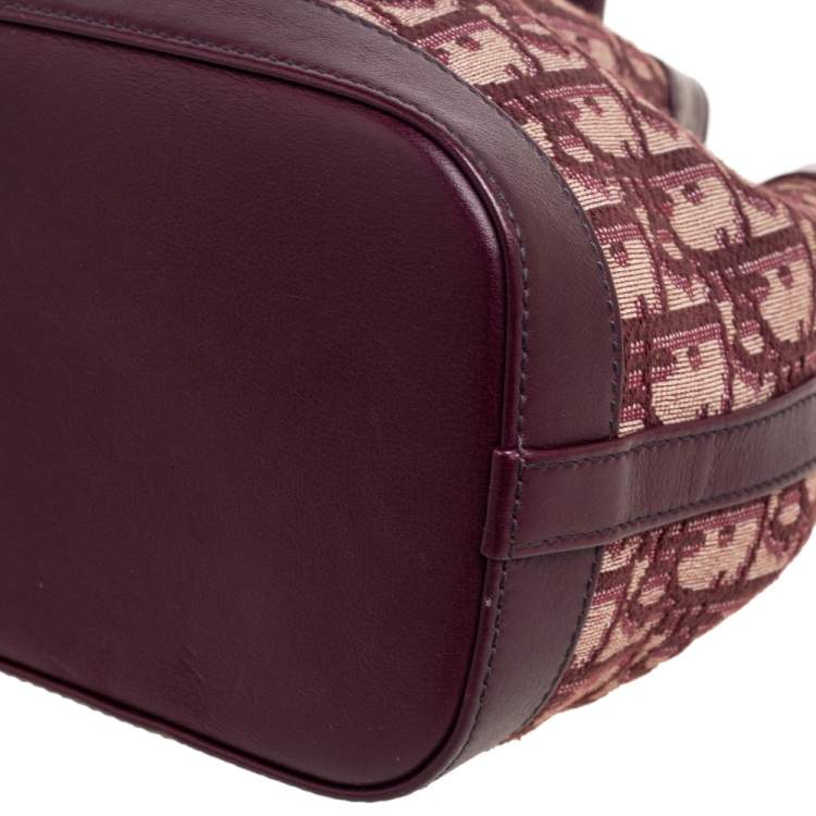 Pre Owned Dior Burgundy Oblique Canvas and Leather Drawstring Chain Bucket Bag
