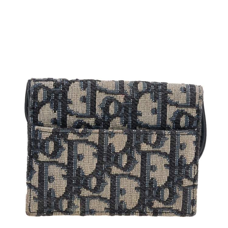 Pre Owned Dior Navy Blue/Beige Oblique Canvas Saddle Wallet
