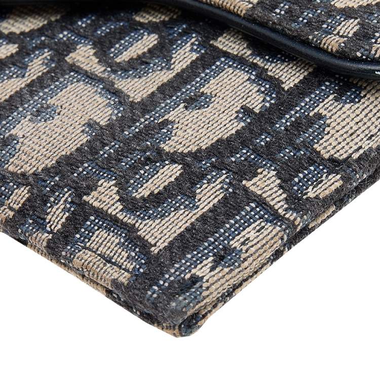 Pre Owned Dior Navy Blue/Beige Oblique Canvas Saddle Wallet