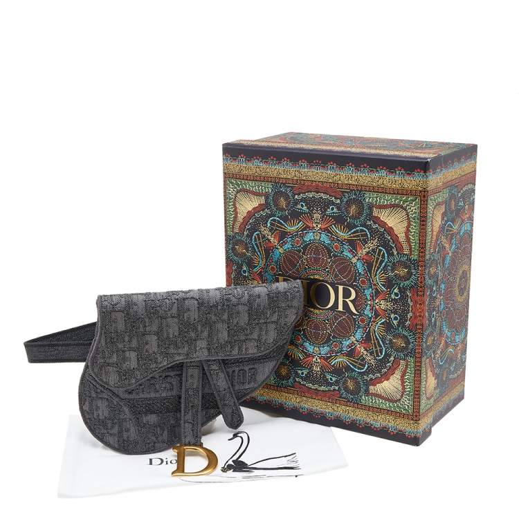 Pre Owned Dior Grey Oblique Embroidered Canvas Saddle Belt Bag