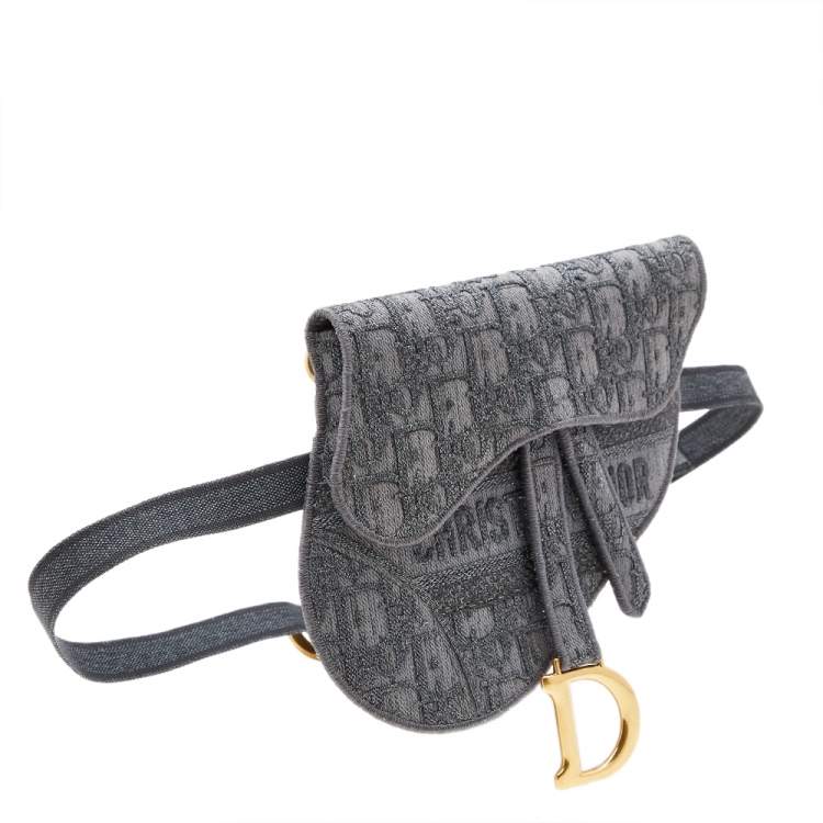 Pre Owned Dior Grey Oblique Embroidered Canvas Saddle Belt Bag