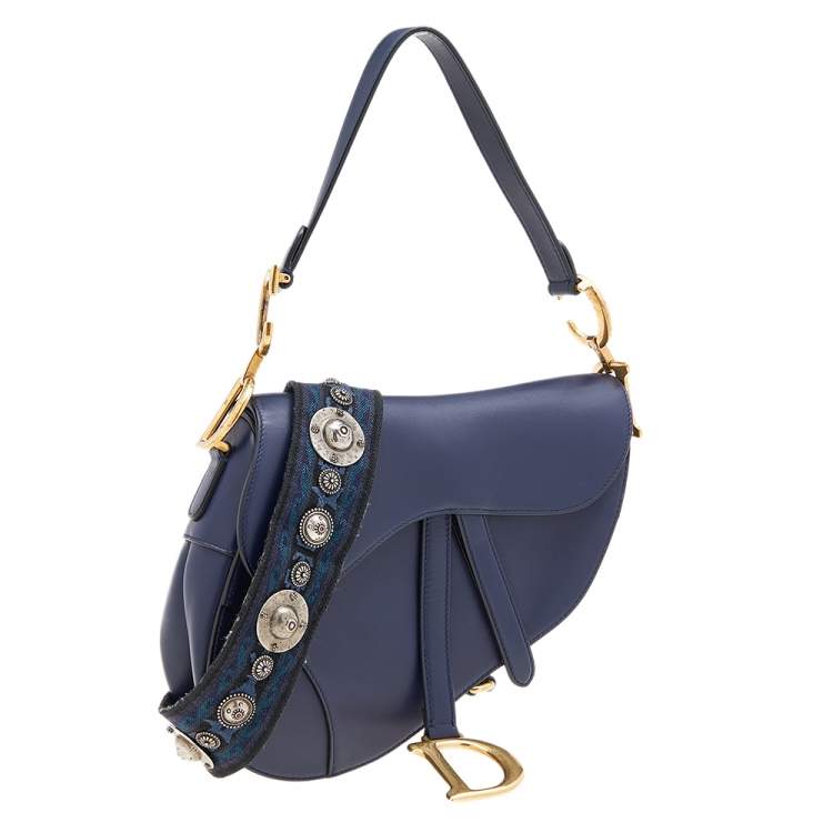 Pre Owned Dior Blue Leather Saddle Shoulder Bag