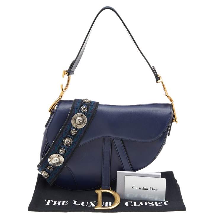 Pre Owned Dior Blue Leather Saddle Shoulder Bag
