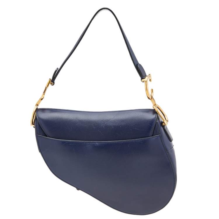 Pre Owned Dior Blue Leather Saddle Shoulder Bag
