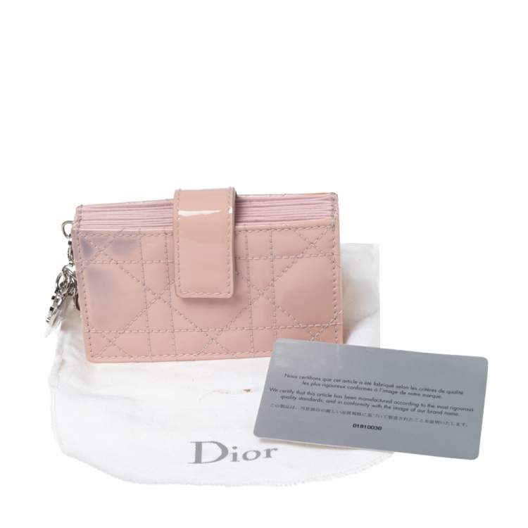 Pre Owned Dior Light Pink Cannage Patent Leather Lady Dior 5 Gusset Card Holder