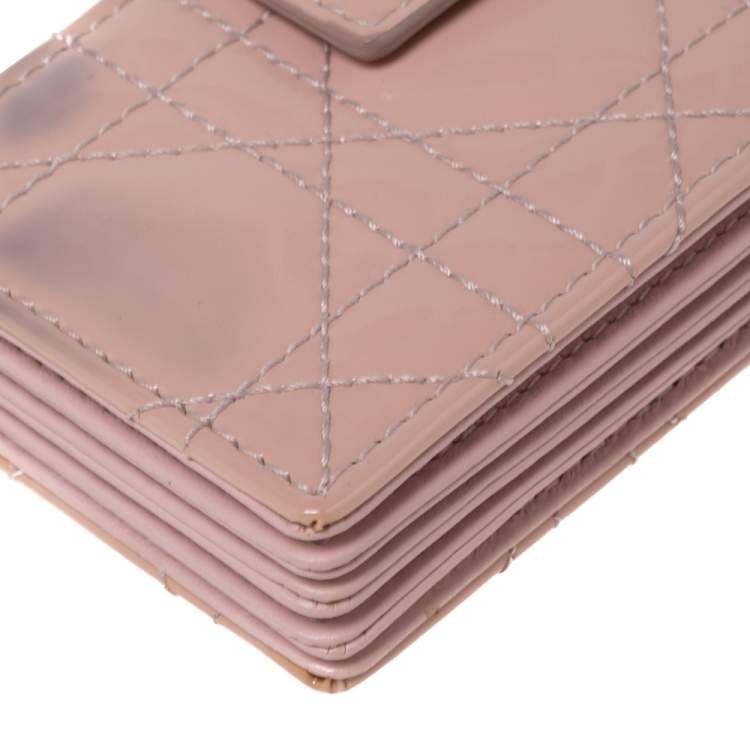 Pre Owned Dior Light Pink Cannage Patent Leather Lady Dior 5 Gusset Card Holder