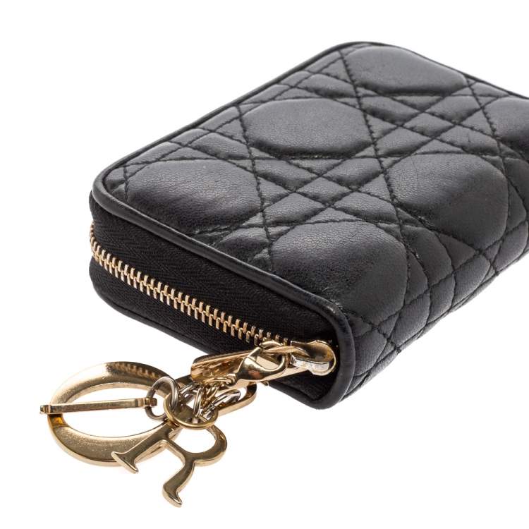 Pre Owned Dior Black Cannage Leather Lady Dior Multi Card Holder