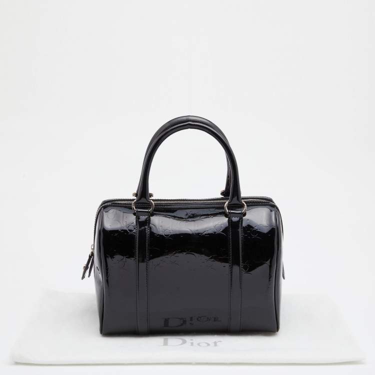 Pre Owned Dior Black Oblique Patent Leather Boston Bag
