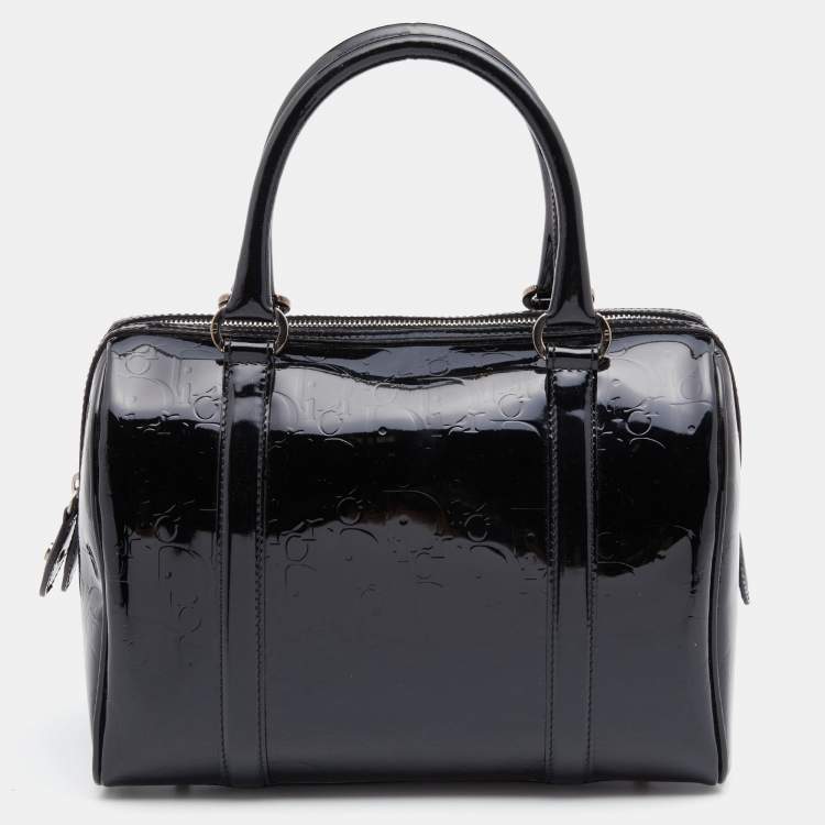 Pre Owned Dior Black Oblique Patent Leather Boston Bag