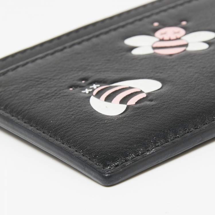 Pre Owned Dior x Kaws Black/Pink Leather Bees Cardholder