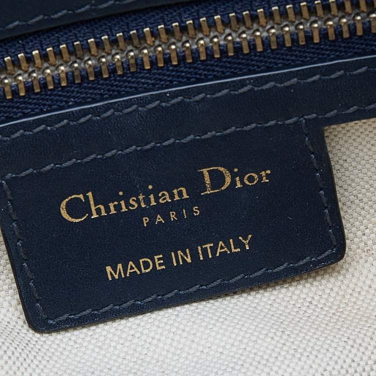 Pre Owned Dior Navy Blue/Beige Oblique Jacquard And Leather Saddle Bag
