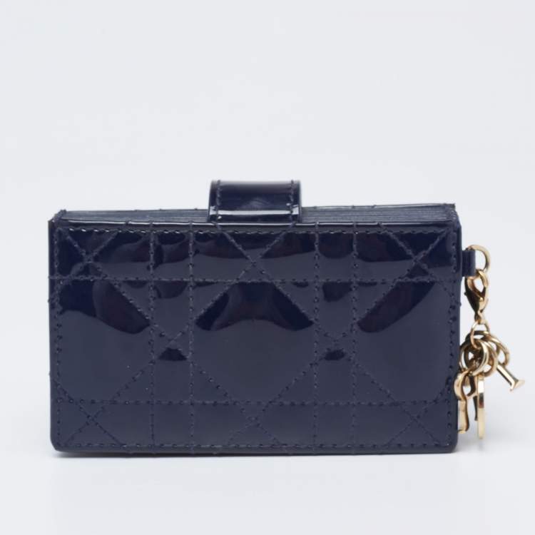 Pre Owned Dior Blue Cannage Patent Leather Lady Dior 5 Gusset Card Holder