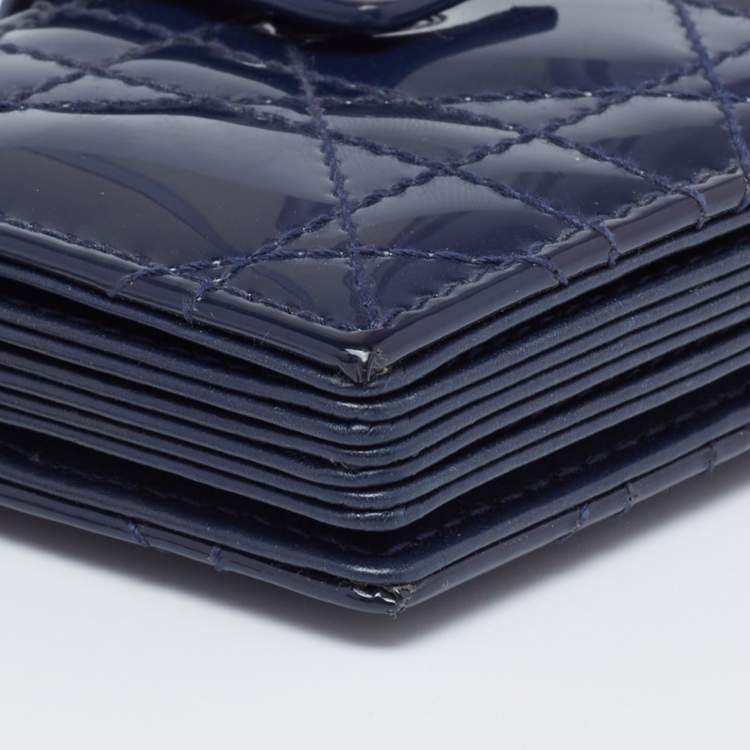 Pre Owned Dior Blue Cannage Patent Leather Lady Dior 5 Gusset Card Holder
