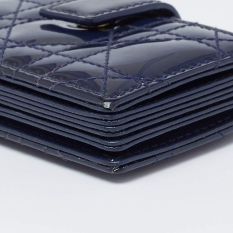 Pre Owned Dior Blue Cannage Patent Leather Lady Dior 5 Gusset Card Holder