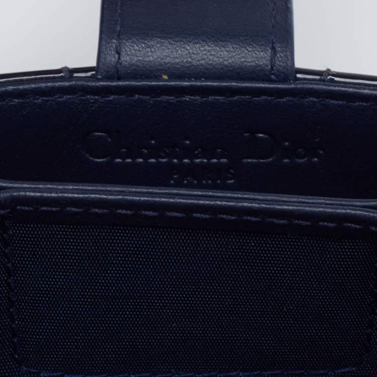 Pre Owned Dior Blue Cannage Patent Leather Lady Dior 5 Gusset Card Holder