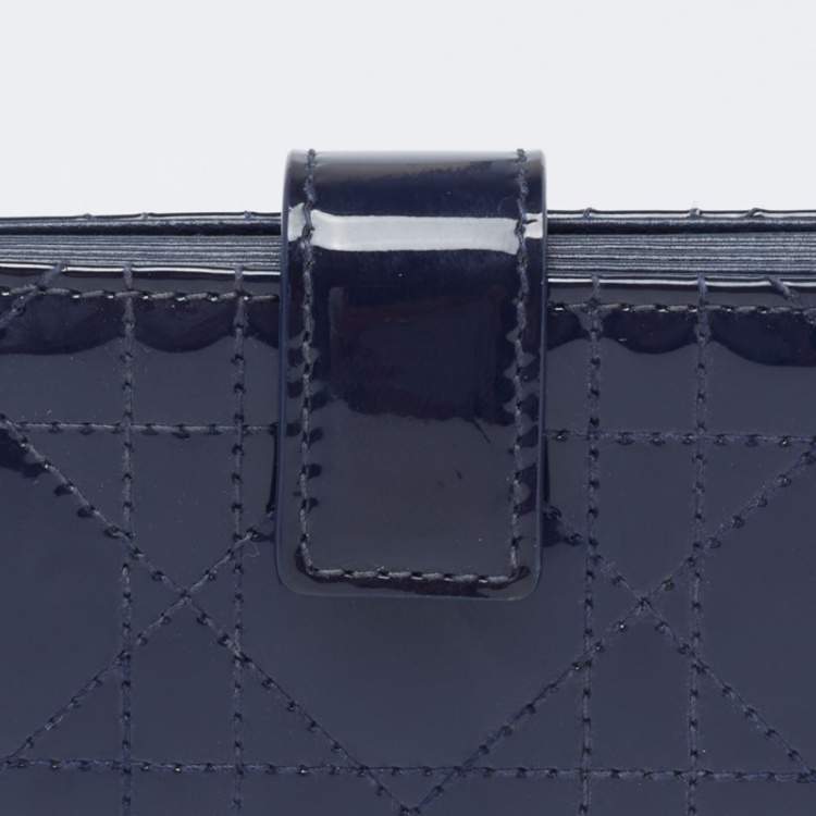 Pre Owned Dior Blue Cannage Patent Leather Lady Dior 5 Gusset Card Holder
