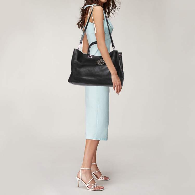 Pre Owned Dior Black Leather Extra Large Diorissimo Shopper Tote