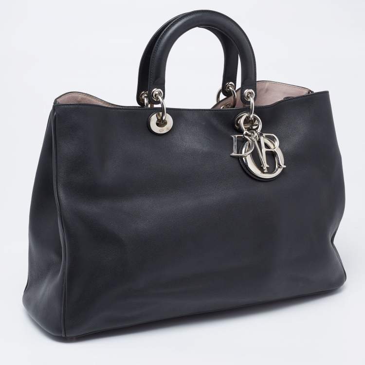 Pre Owned Dior Black Leather Extra Large Diorissimo Shopper Tote