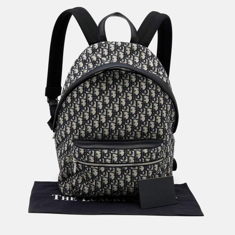Pre Owned Dior Navy Blue/White Oblique Canvas and Leather Rider Backpack