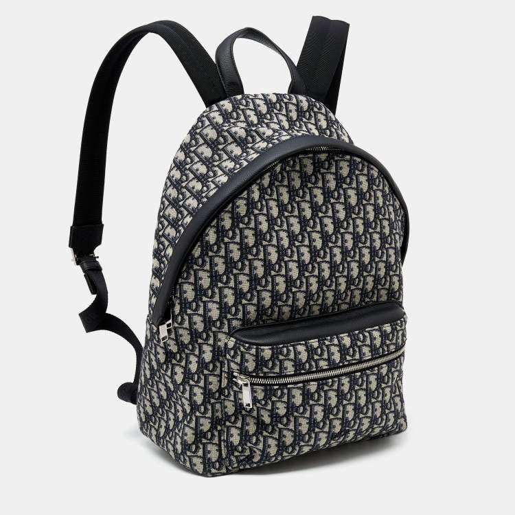 Pre Owned Dior Navy Blue/White Oblique Canvas and Leather Rider Backpack
