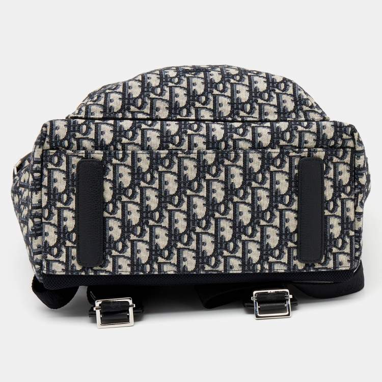 Pre Owned Dior Navy Blue/White Oblique Canvas and Leather Rider Backpack