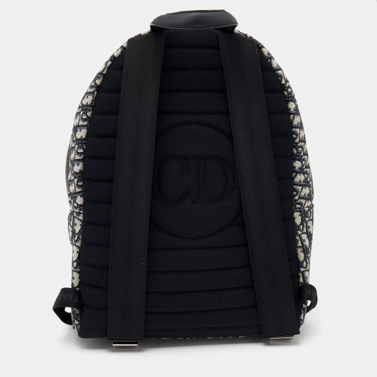 Pre Owned Dior Navy Blue/White Oblique Canvas and Leather Rider Backpack