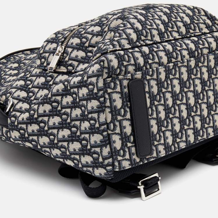 Pre Owned Dior Navy Blue/White Oblique Canvas and Leather Rider Backpack