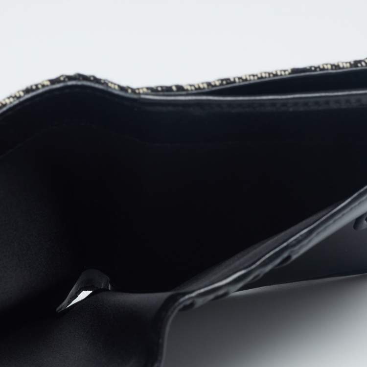 Pre Owned Dior Black Oblique Canvas Saddle Compact Wallet