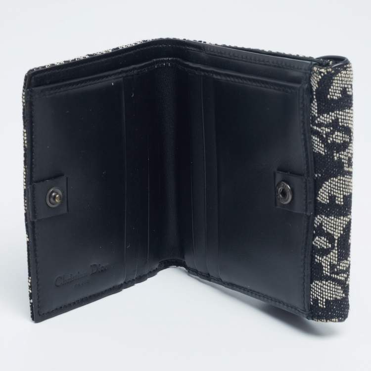 Pre Owned Dior Black Oblique Canvas Saddle Compact Wallet