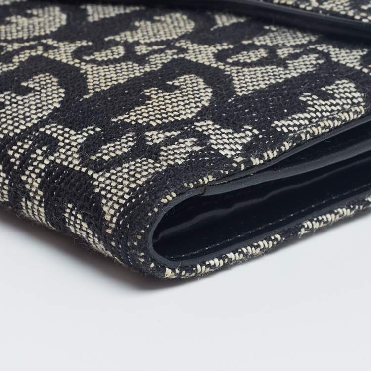 Pre Owned Dior Black Oblique Canvas Saddle Compact Wallet