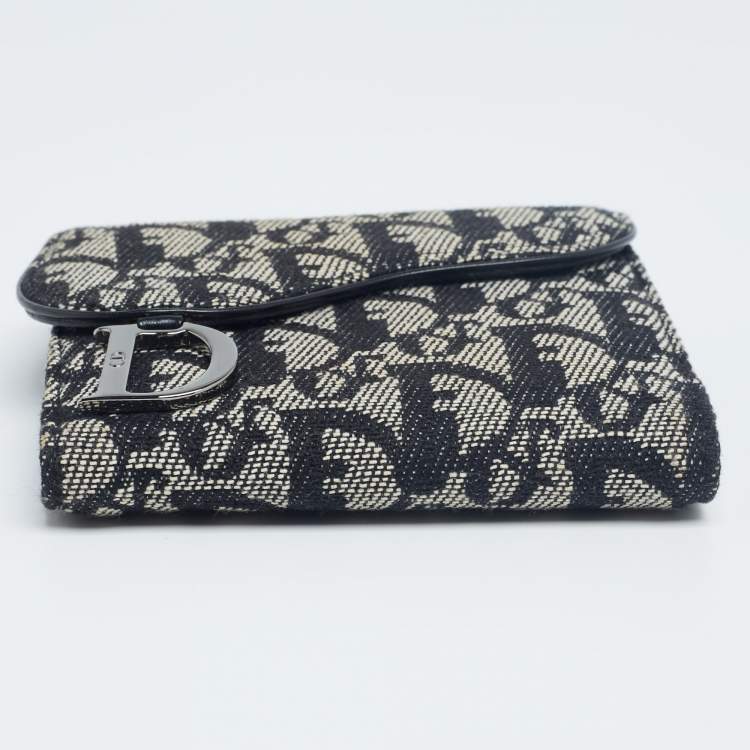 Pre Owned Dior Black Oblique Canvas Saddle Compact Wallet