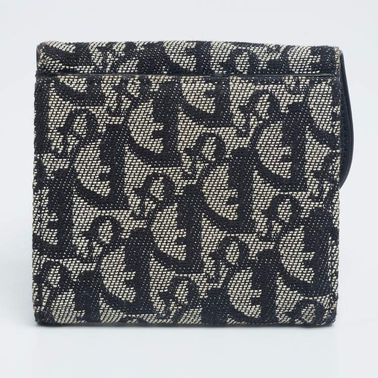 Pre Owned Dior Black Oblique Canvas Saddle Compact Wallet