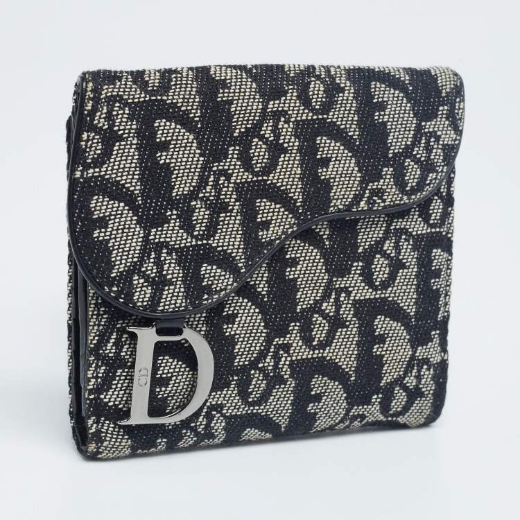 Pre Owned Dior Black Oblique Canvas Saddle Compact Wallet