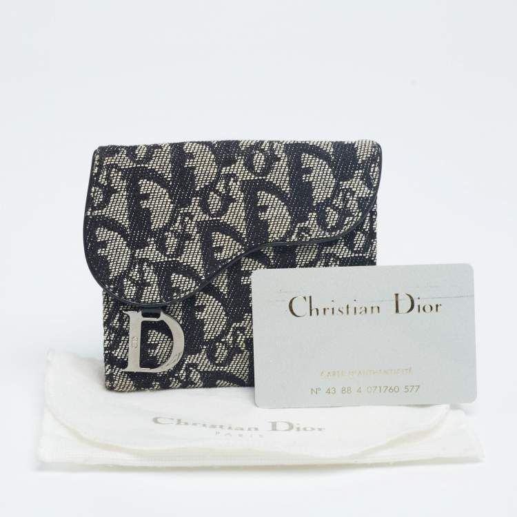 Pre Owned Dior Black Oblique Canvas Saddle Compact Wallet